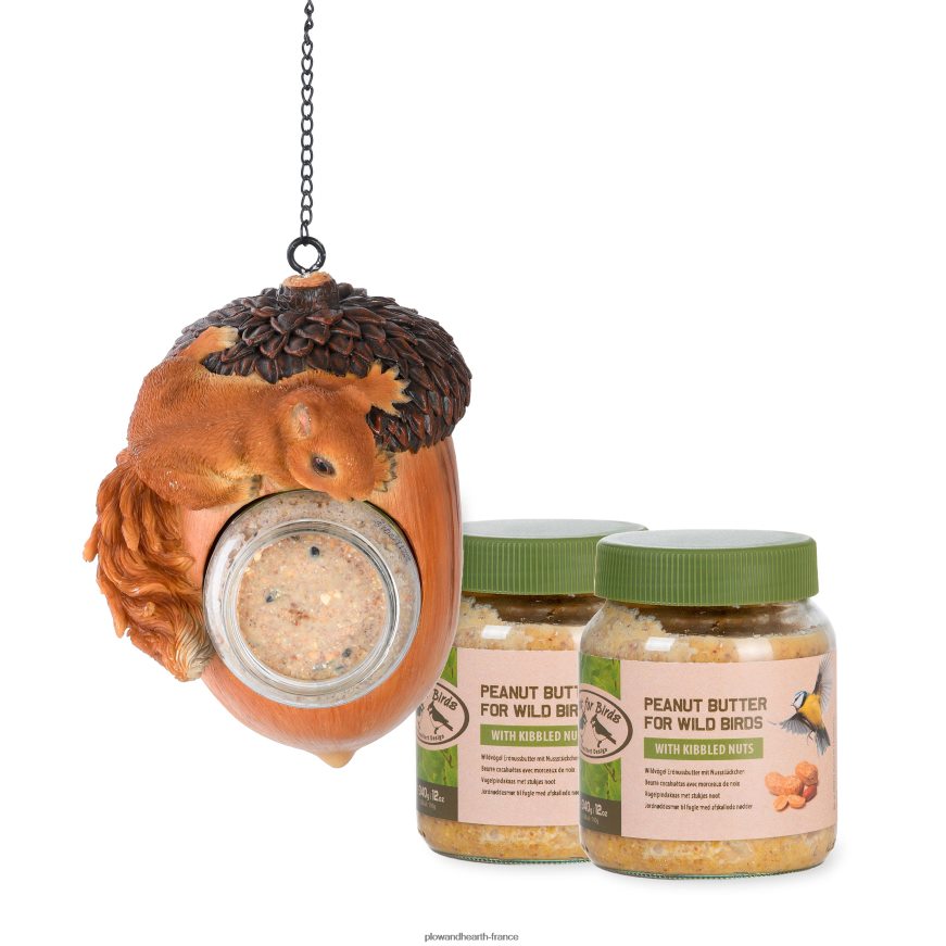 Mangeoire à oiseaux suspendue au beurre de cacahuète avec 2 pots de beurre de cacahuète Plow & Hearth 8642F6784 cour et jardin