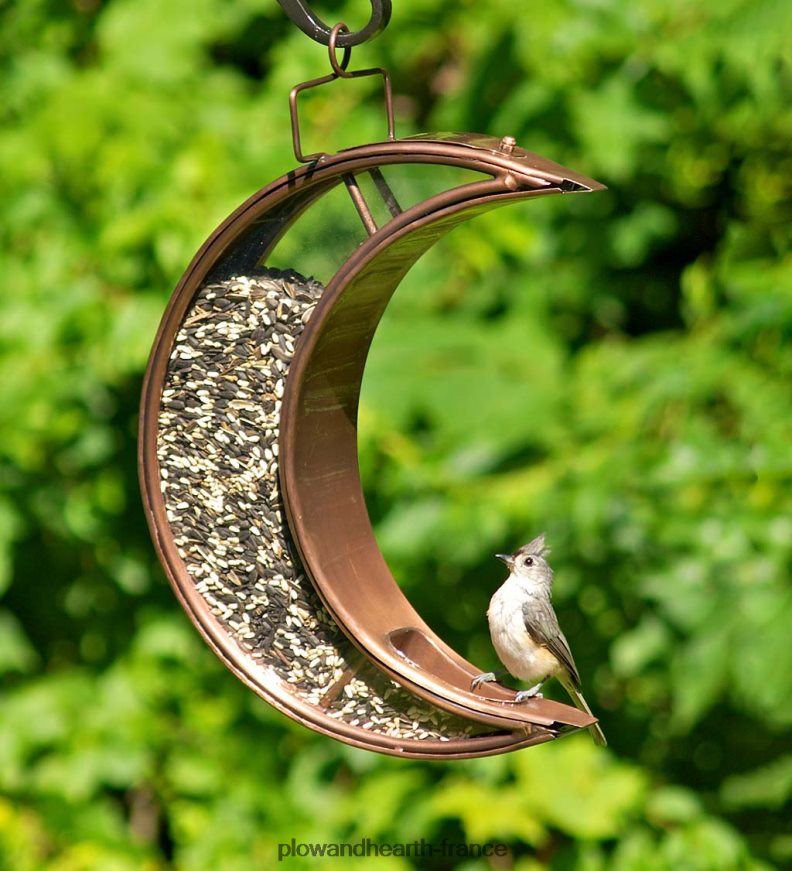 Mangeoire à oiseaux suspendue en forme de croissant de lune en cuivre et plexiglas - cuivre Plow & Hearth 8642F6763 cour et jardin