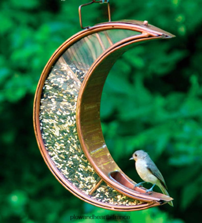 Mangeoire à oiseaux suspendue en forme de croissant de lune en cuivre et plexiglas - cuivre Plow & Hearth 8642F6763 cour et jardin