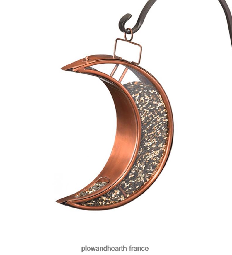 Mangeoire à oiseaux suspendue en forme de croissant de lune en cuivre et plexiglas - cuivre Plow & Hearth 8642F6763 cour et jardin