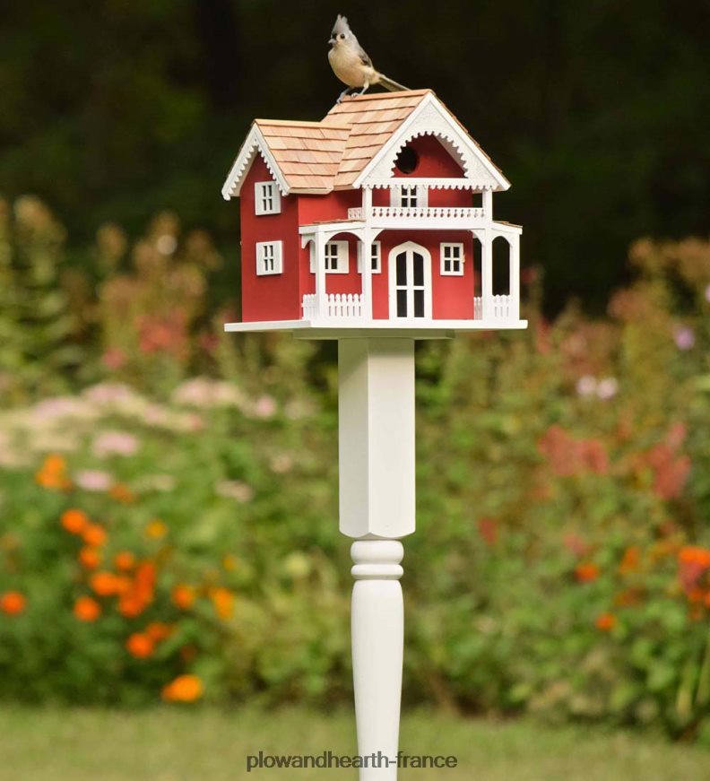 Piédestal en bois tourné pour nichoir/mangeoire avec tarière au sol - blanc Plow & Hearth 8642F6791 cour et jardin