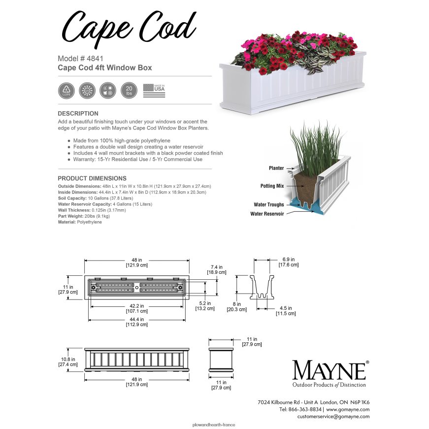 Jardinières à arrosage automatique Lexington avec supports de suspension Plow & Hearth 8642F6925 cour et jardin