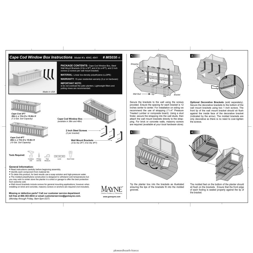 Jardinières à arrosage automatique Lexington avec supports de suspension Plow & Hearth 8642F6925 cour et jardin