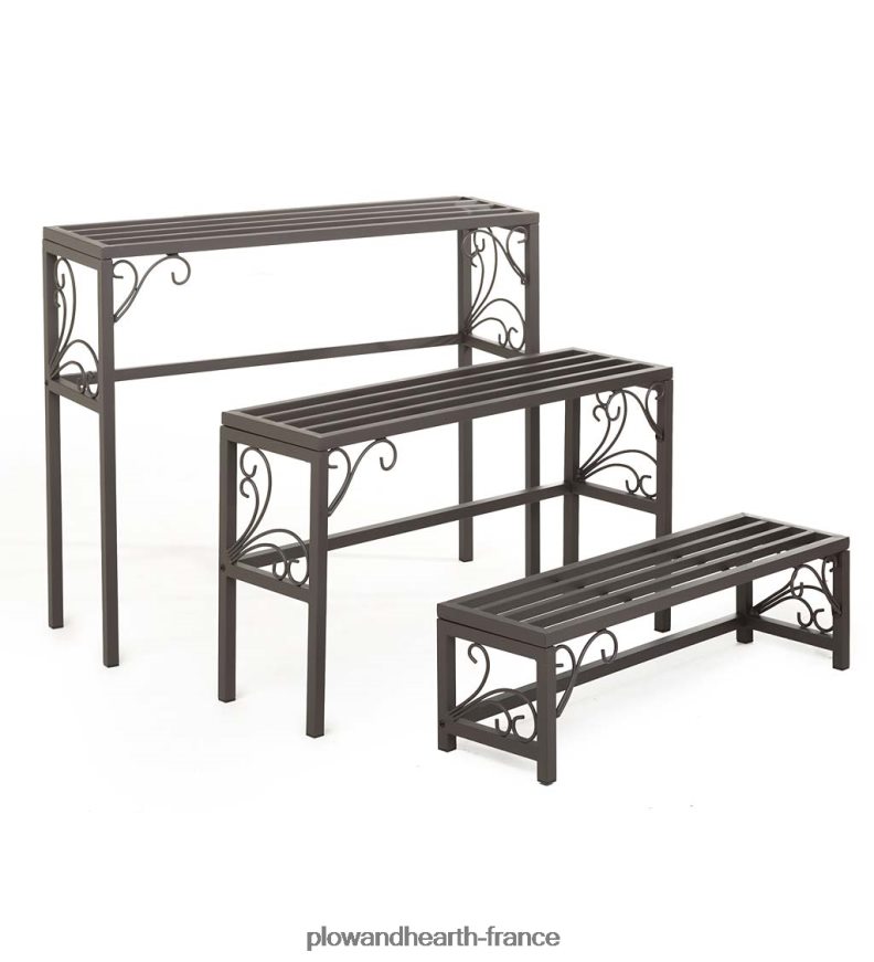 Supports d'usine en métal gigognes avec volutes, ensemble de trois Plow & Hearth 8642F6912 cour et jardin