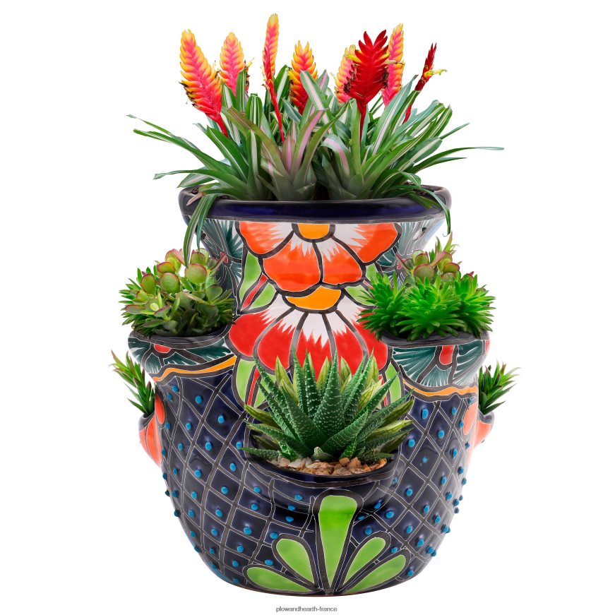 grand pot de fraises talavera bleu royal Plow & Hearth 8642F6939 cour et jardin