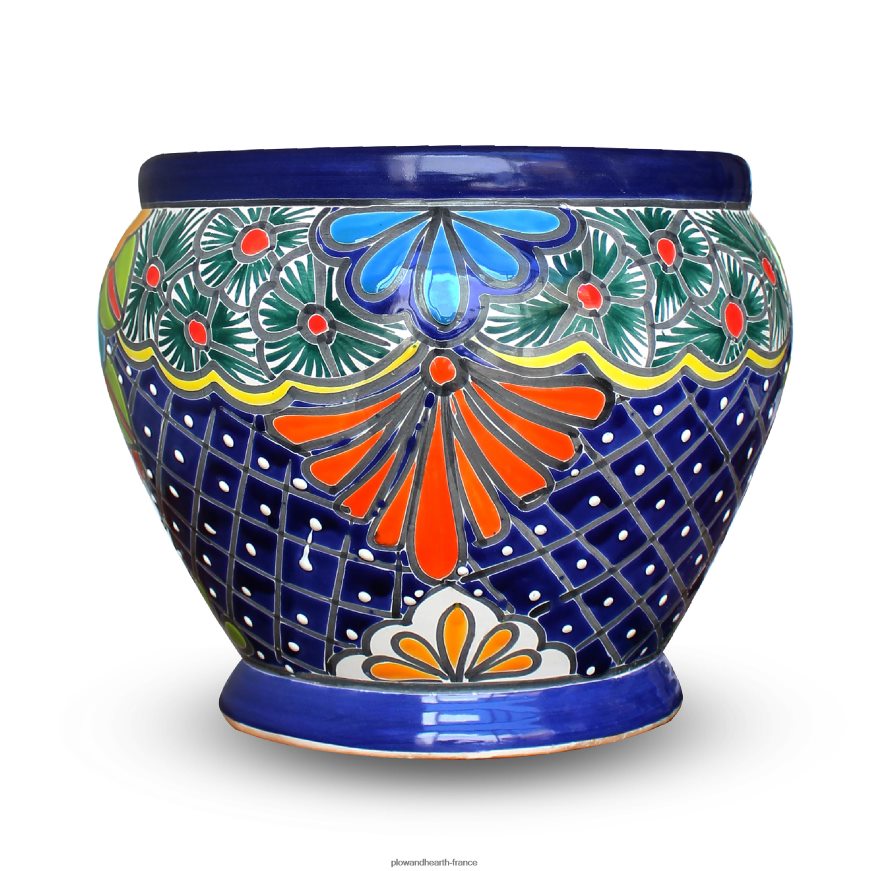 grande jardinière bleue à bol talavera Plow & Hearth 8642F6929 cour et jardin