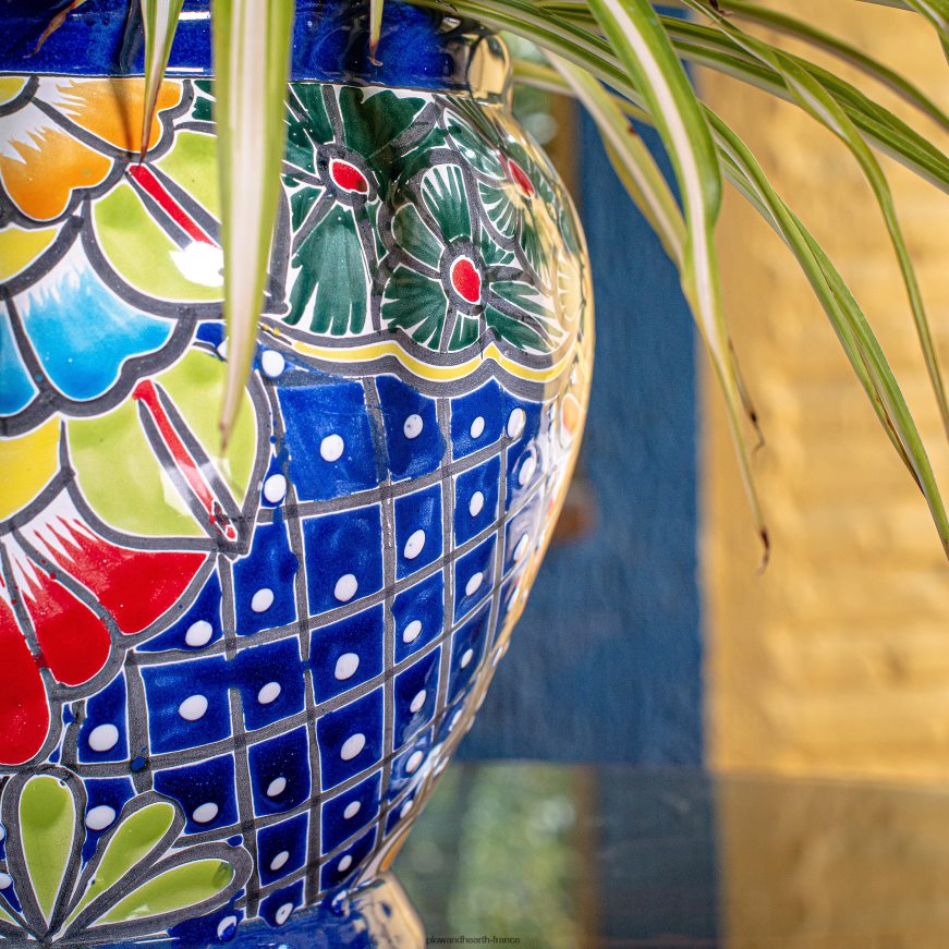 grande jardinière bleue à bol talavera Plow & Hearth 8642F6929 cour et jardin