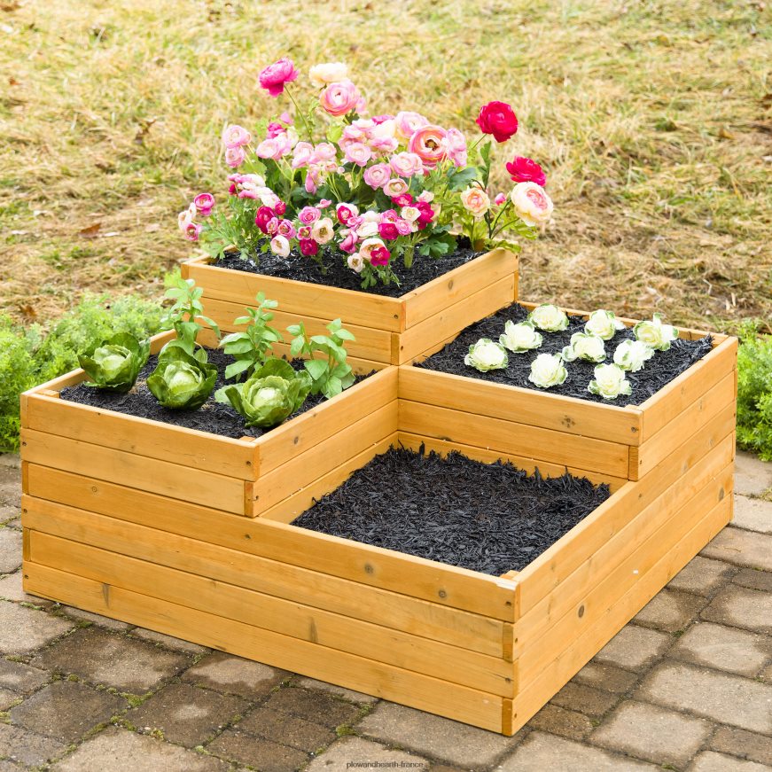 jardinière de jardin surélevée autonome à quatre cubes en bois Plow & Hearth 8642F6909 cour et jardin