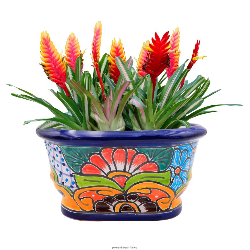 jardinière à rebord talavera blanche et bleu marine Plow & Hearth 8642F6972 cour et jardin