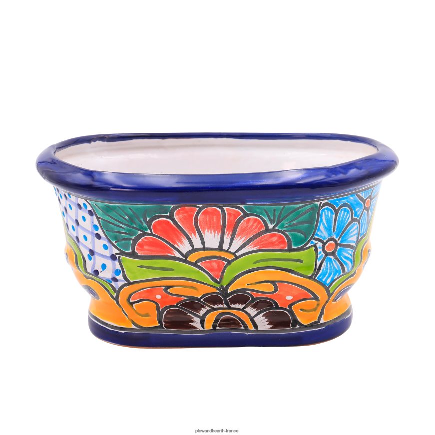 jardinière à rebord talavera blanche et bleu marine Plow & Hearth 8642F6972 cour et jardin