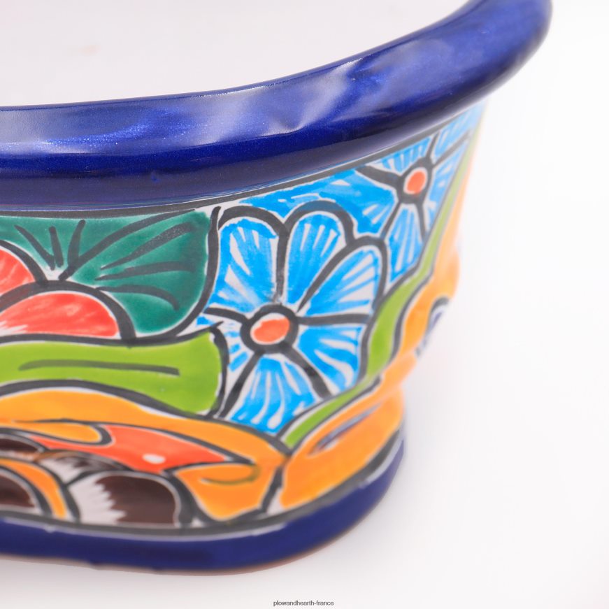 jardinière à rebord talavera blanche et bleu marine Plow & Hearth 8642F6972 cour et jardin