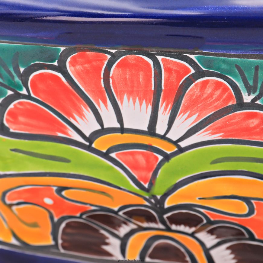 jardinière à rebord talavera blanche et bleu marine Plow & Hearth 8642F6972 cour et jardin