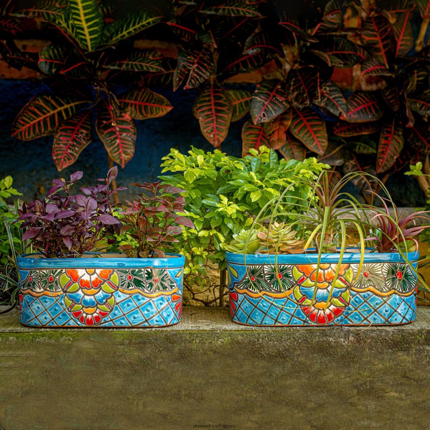 jardinière à rebord turquoise Talavera Plow & Hearth 8642F6934 cour et jardin