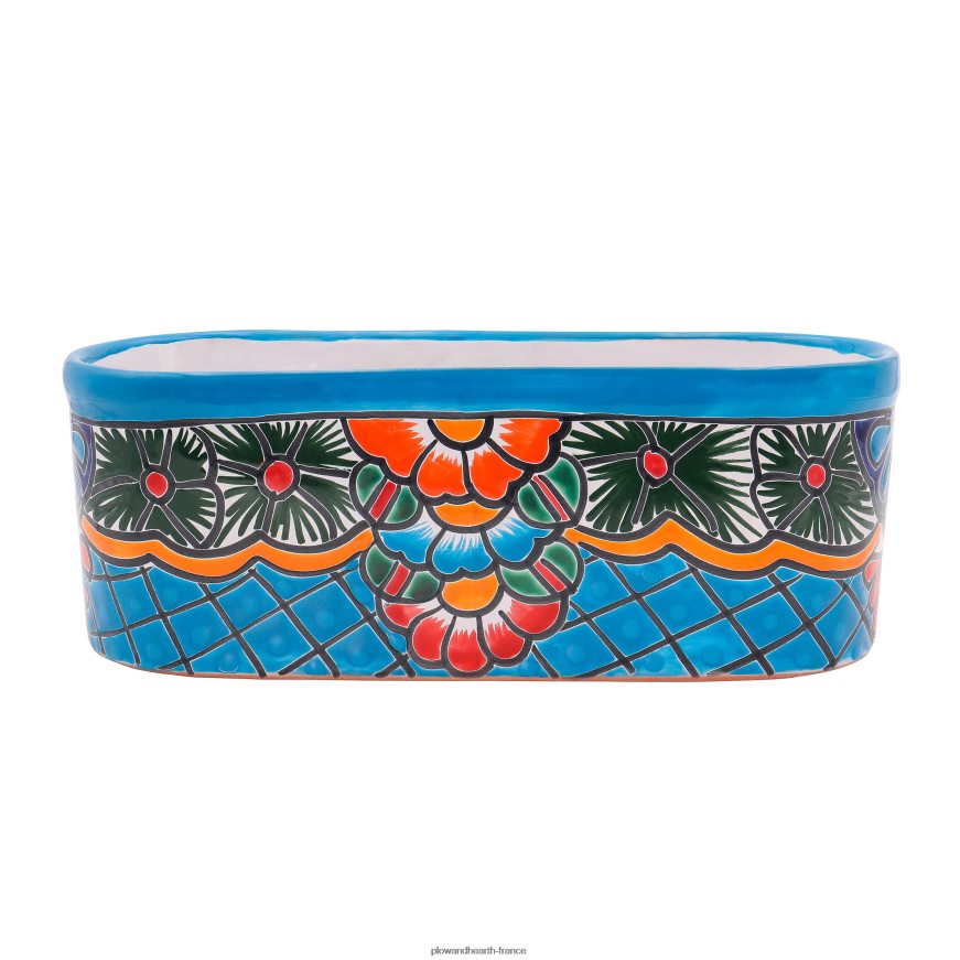 jardinière à rebord turquoise Talavera Plow & Hearth 8642F6934 cour et jardin