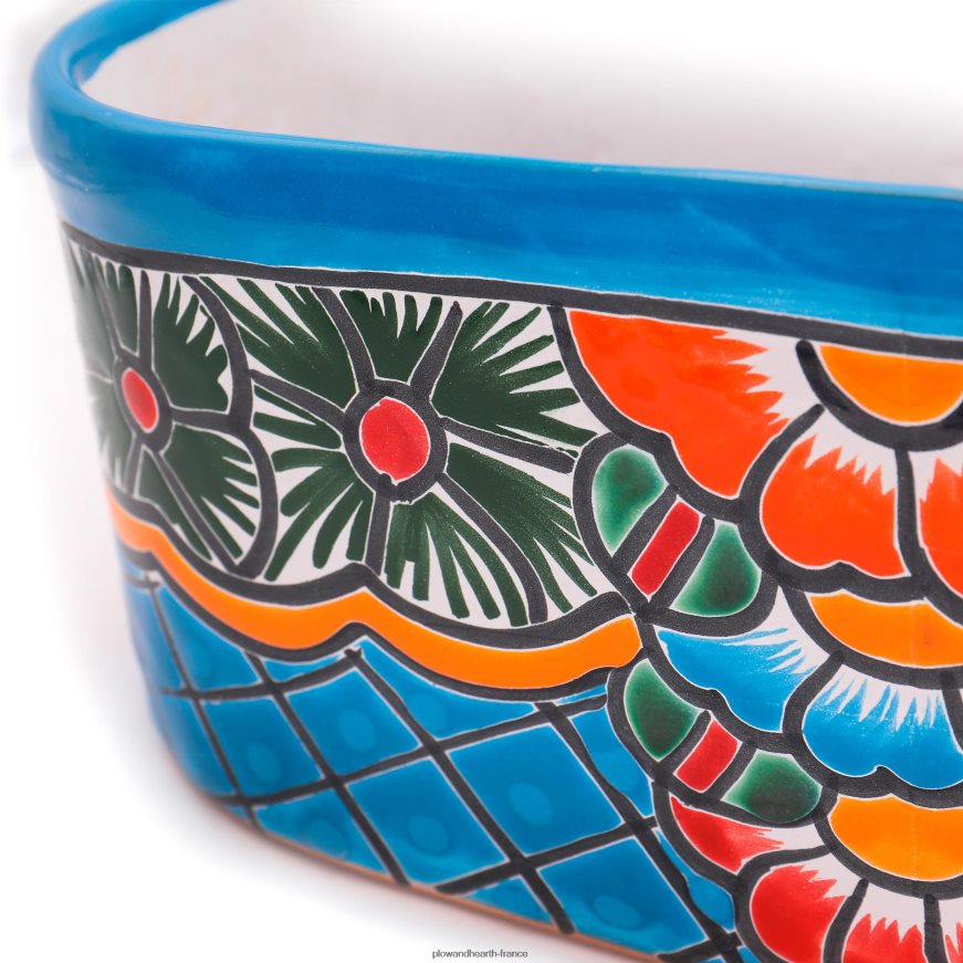 jardinière à rebord turquoise Talavera Plow & Hearth 8642F6934 cour et jardin