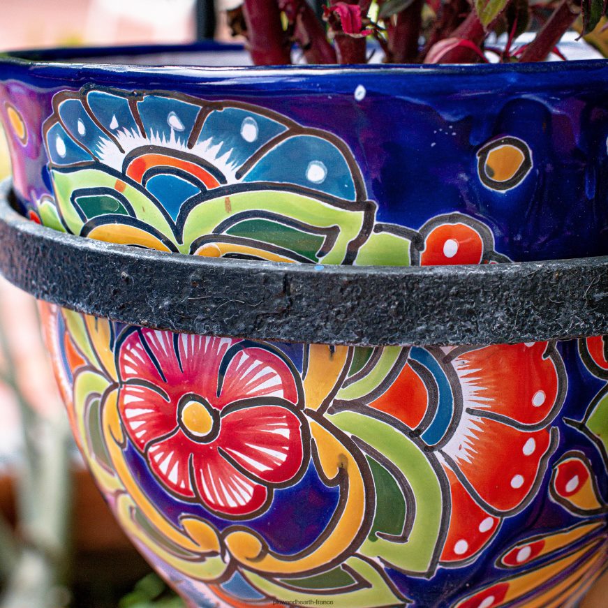 jardinière talavera florale bleue Plow & Hearth 8642F6956 cour et jardin