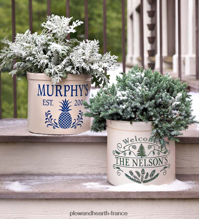 pot de bienvenue en grès personnalisé en pin - noir Plow & Hearth 8642F6916 cour et jardin