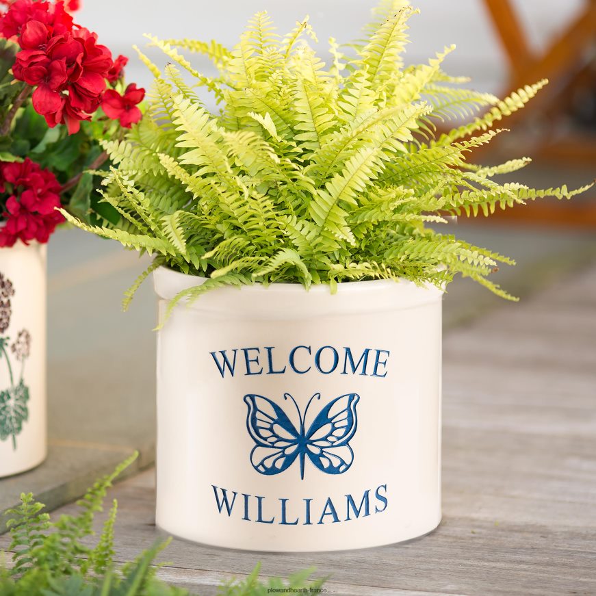 pot de bienvenue personnalisé en grès avec papillon - noir Plow & Hearth 8642F6975 cour et jardin
