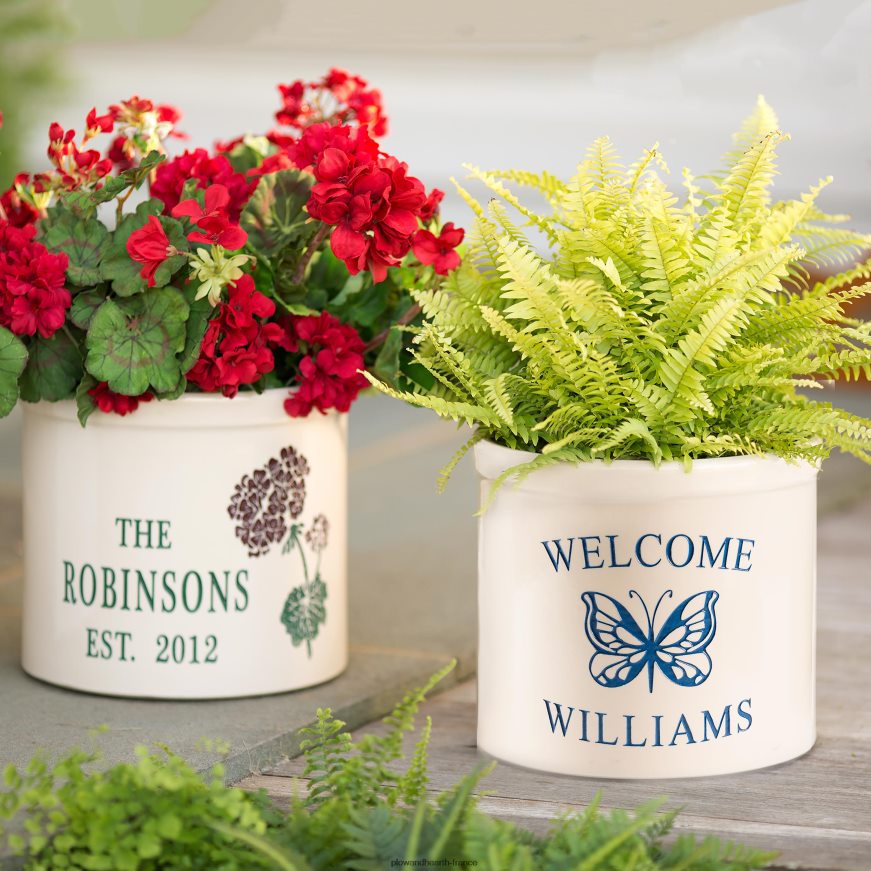 pot de bienvenue personnalisé en grès avec papillon - noir Plow & Hearth 8642F6975 cour et jardin