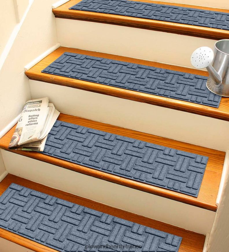 Tapis de marche d'escalier en vannerie Waterhog, lot de 4 - marron Plow & Hearth 8642F61031 cour et jardin