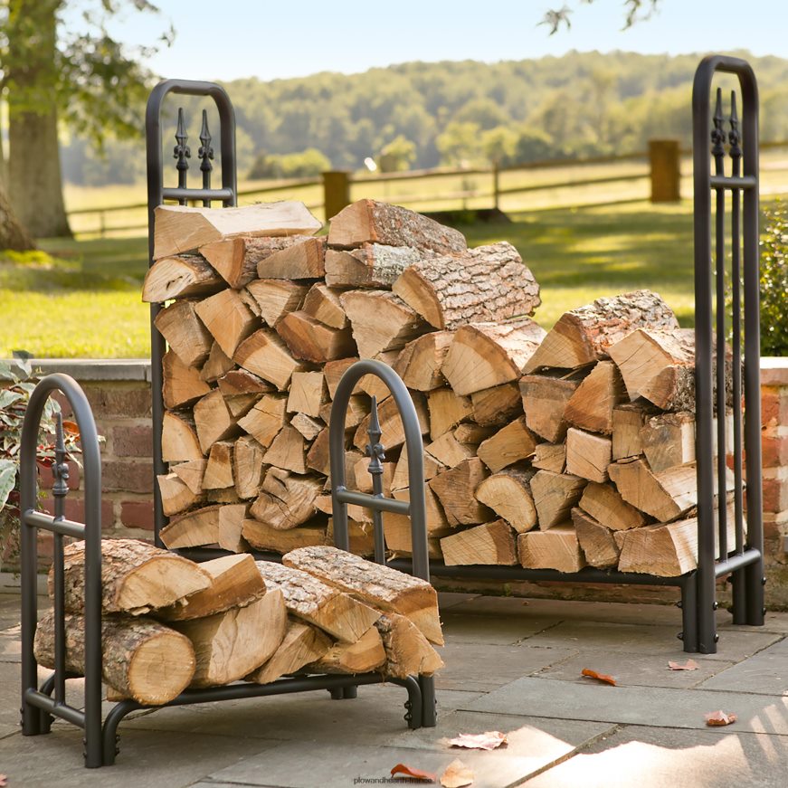 support à bois en acier robuste avec un design de fleuron Plow & Hearth 8642F61003 cour et jardin