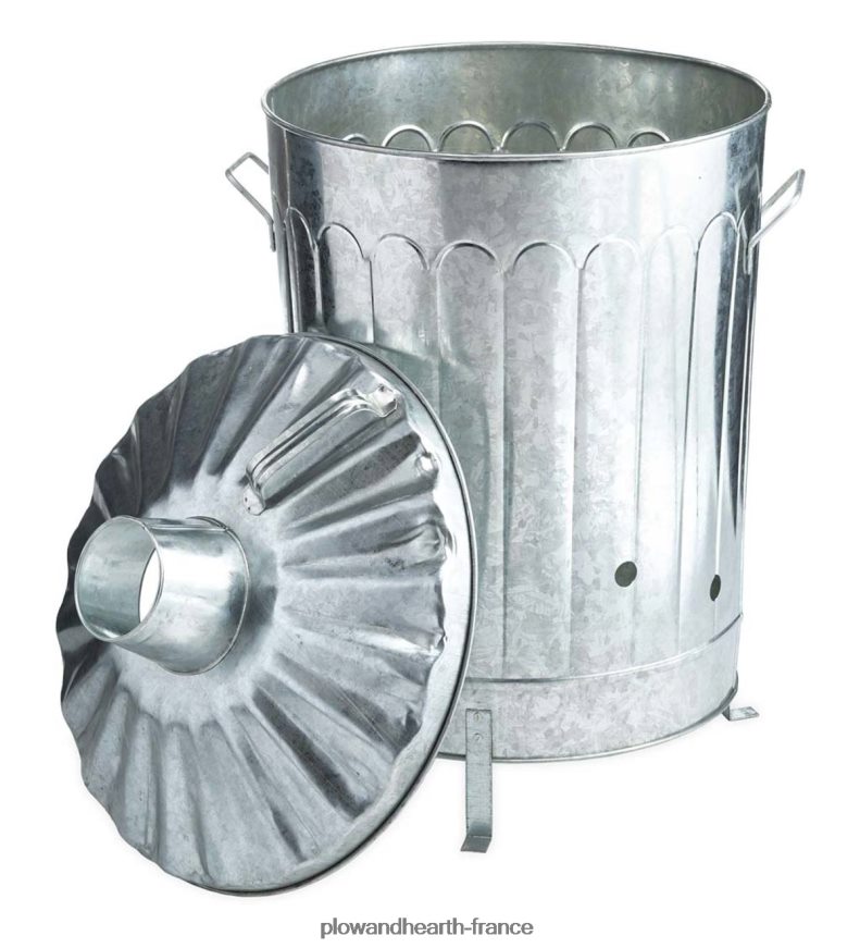 poubelle d'incinérateur de jardin/maison en métal galvanisé Plow & Hearth 8642F6990 cour et jardin