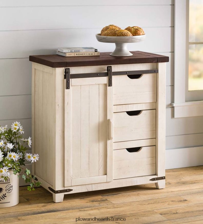 armoire de rangement en bois à porte de grange Cape Charles - blanc Plow & Hearth 8642F62082 meubles
