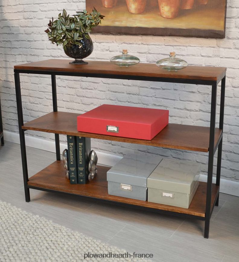 Bibliothèque/console 30 hauteurs à trois étagères en bois et métal - châtaignier Plow & Hearth 8642F61995 meubles