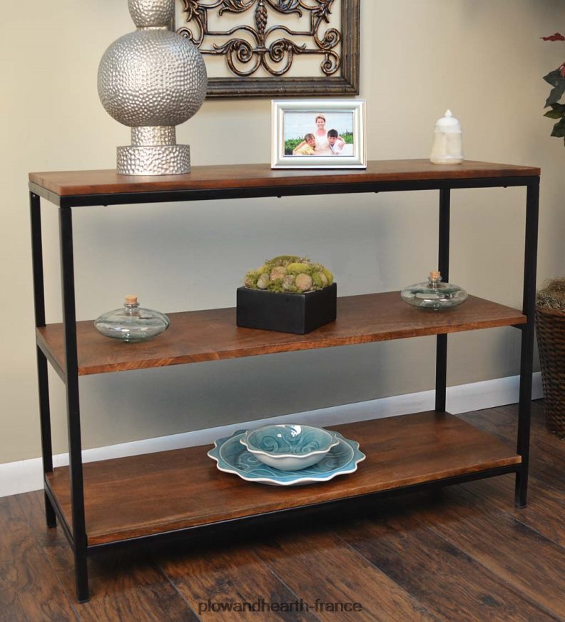 Bibliothèque/console 30 hauteurs à trois étagères en bois et métal - châtaignier Plow & Hearth 8642F61995 meubles