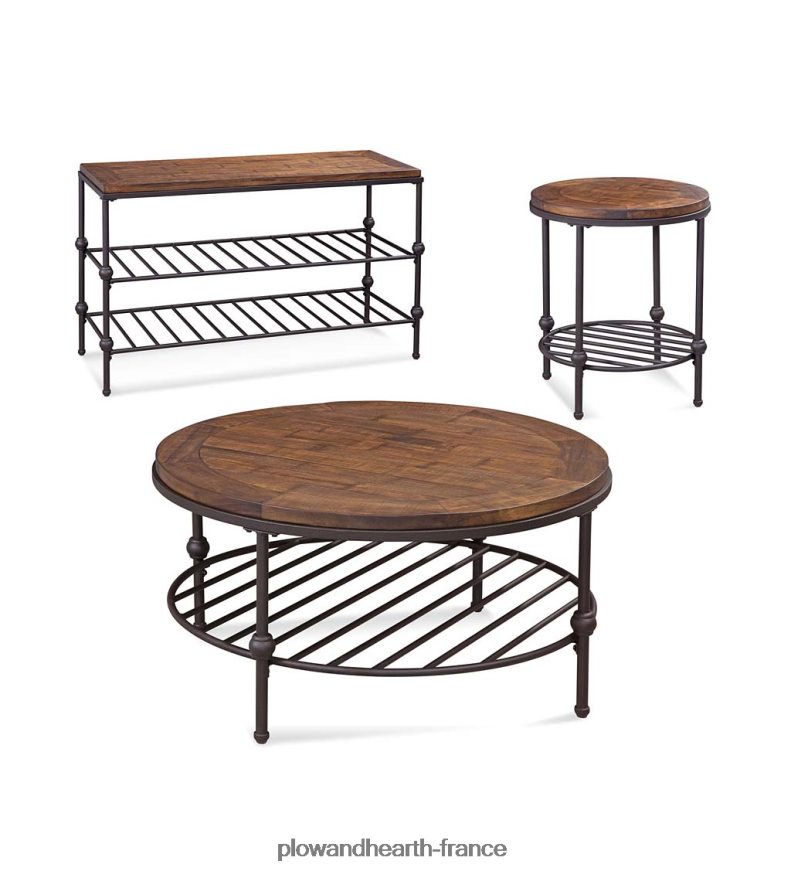 table de bout ronde en pin avec étagère à rayons Plow & Hearth 8642F61989 meubles