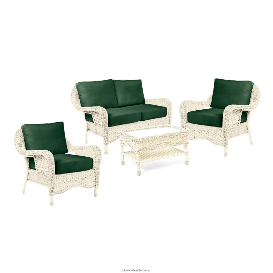 Prospect Hill - Ensemble de causeuse d'extérieur en osier avec sièges profonds et coussins - blanc nuage avec coussins bleu marine minuit Plow & Hearth 8642F63261 meubles