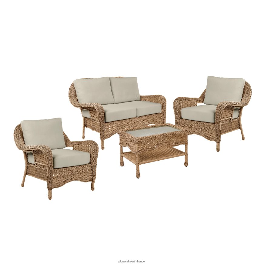 Prospect Hill - Ensemble de causeuse d'extérieur en osier avec sièges profonds et coussins - blanc nuage avec coussins bleu marine minuit Plow & Hearth 8642F63261 meubles