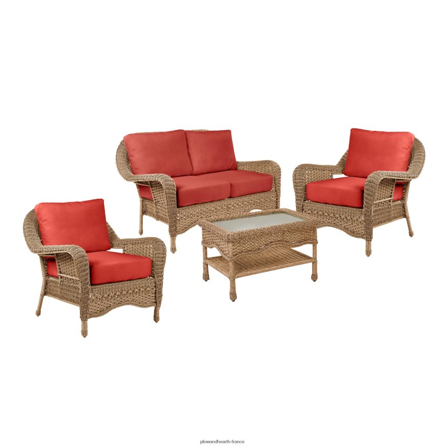 Prospect Hill - Ensemble de causeuse d'extérieur en osier avec sièges profonds et coussins - blanc nuage avec coussins bleu marine minuit Plow & Hearth 8642F63261 meubles