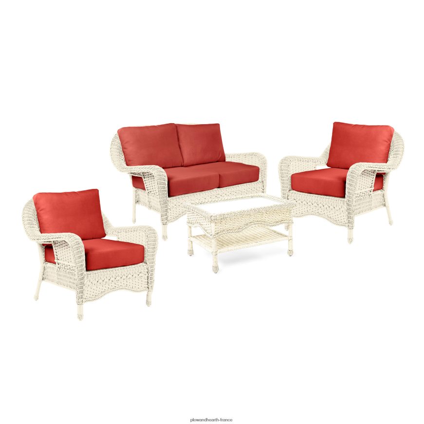 Prospect Hill - Ensemble de causeuse d'extérieur en osier avec sièges profonds et coussins - blanc nuage avec coussins bleu marine minuit Plow & Hearth 8642F63261 meubles