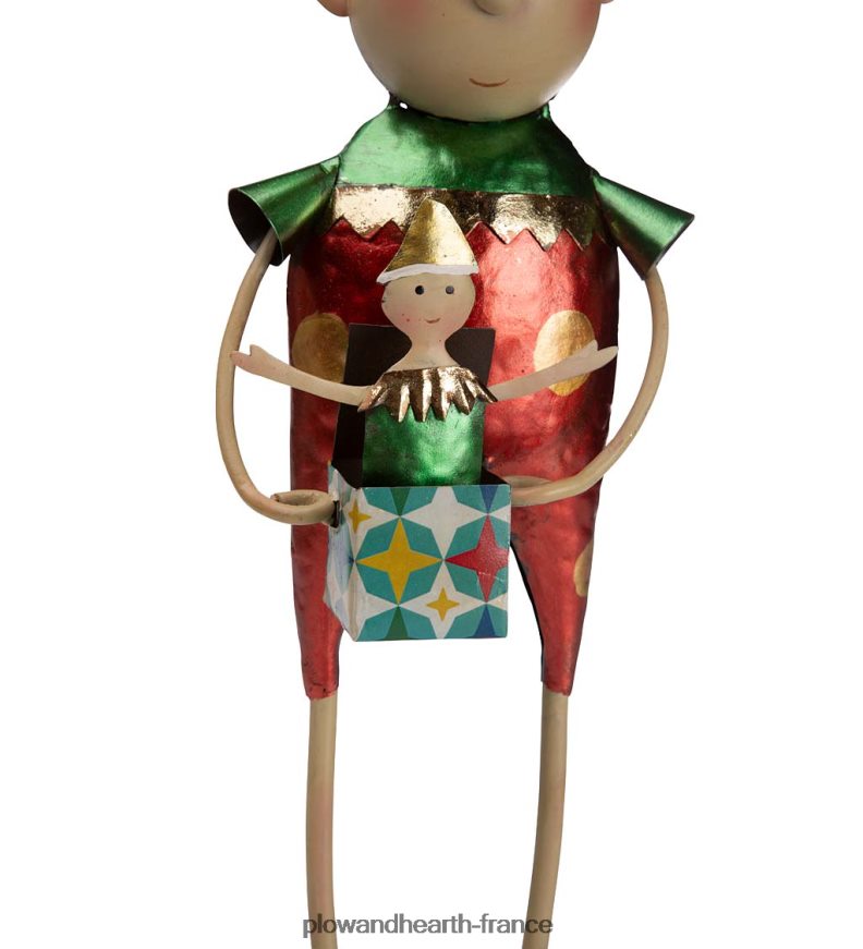 Elfe en métal avec chapeau jaune statue de jardin de Noël Plow & Hearth 8642F63194 saisonniers et cadeaux