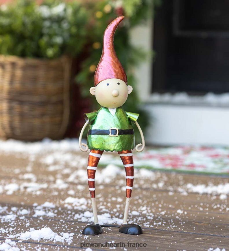 Elfe en métal avec statue de jardin de Noël au chapeau rouge Plow & Hearth 8642F63175 saisonniers et cadeaux