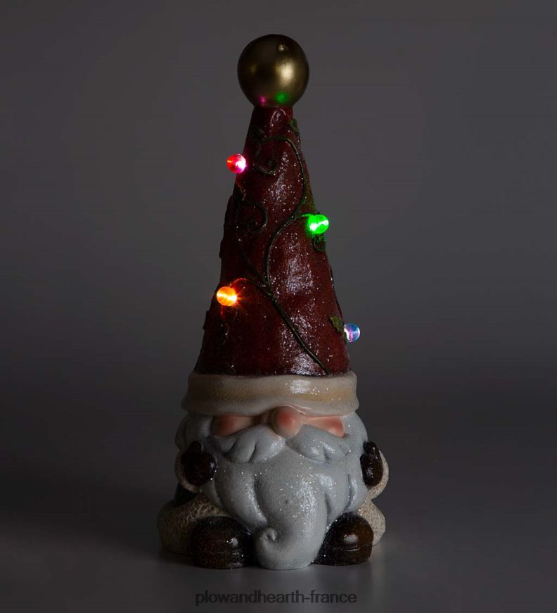 Statue de nain de jardin de vacances éclairée avec bonnet de Noel Plow & Hearth 8642F62993 saisonniers et cadeaux