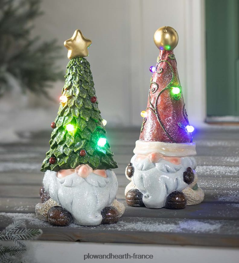 Statue de nain de jardin de vacances éclairée avec chapeau d'arbre de Noël Plow & Hearth 8642F62994 saisonniers et cadeaux