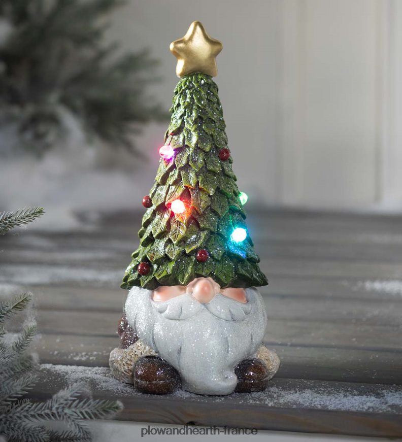 Statue de nain de jardin de vacances éclairée avec chapeau d'arbre de Noël Plow & Hearth 8642F62994 saisonniers et cadeaux