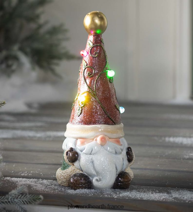 Statue de nain de jardin de vacances éclairée avec chapeau d'arbre de Noël Plow & Hearth 8642F62994 saisonniers et cadeaux