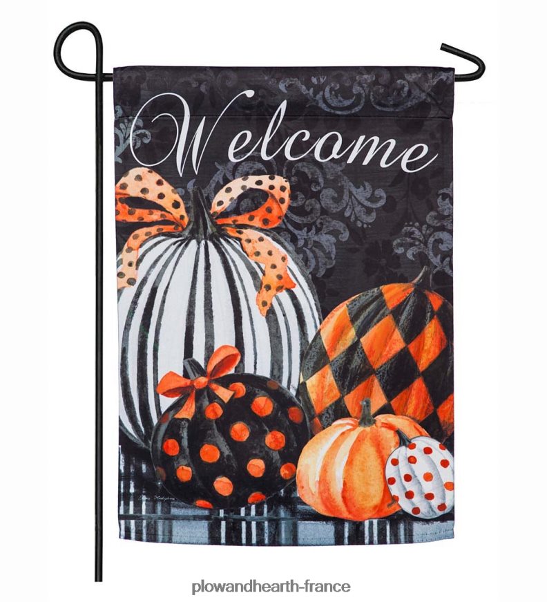 élégant drapeau de jardin en daim à carreaux et citrouilles à pois Plow & Hearth 8642F63117 saisonniers et cadeaux