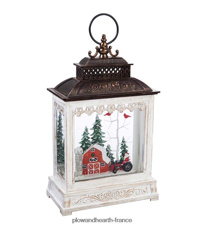 Lanterne LED de grange d'hiver avec décor de table d'action tournante Plow & Hearth 8642F62227 saisonniers et cadeaux