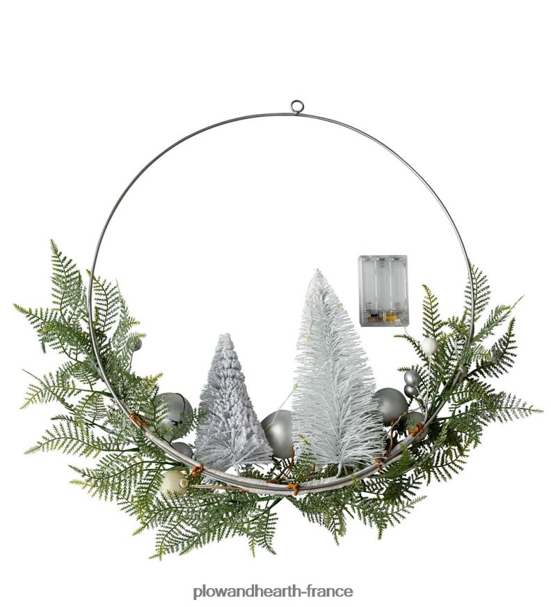 couronne de vacances éclairée avec des arbres à brosses à bouteilles Plow & Hearth 8642F62173 saisonniers et cadeaux