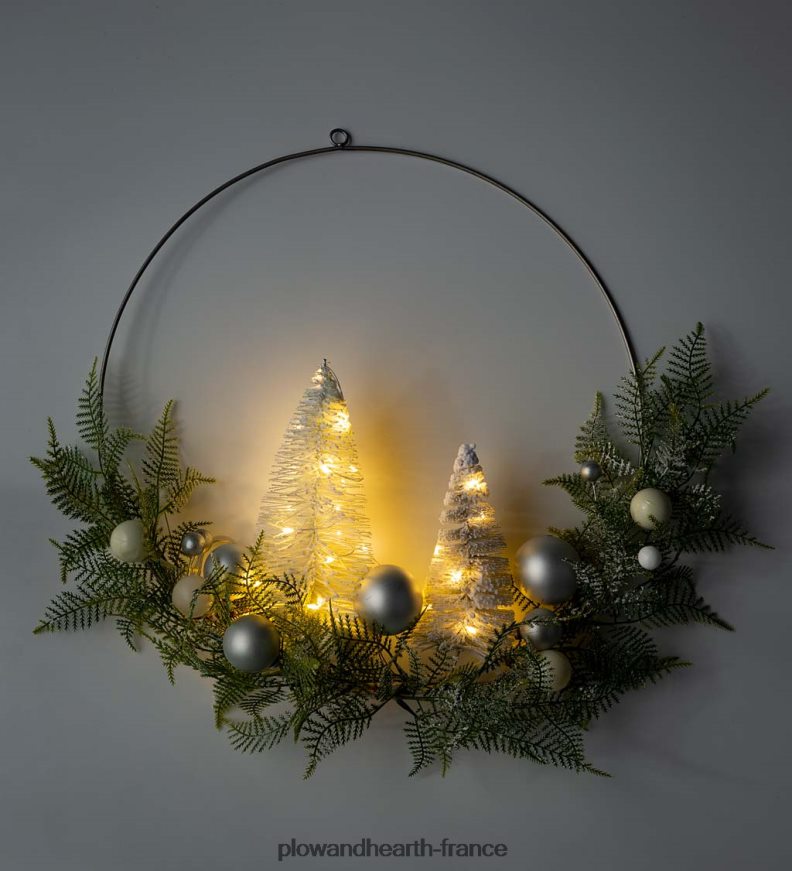 couronne de vacances éclairée avec des arbres à brosses à bouteilles Plow & Hearth 8642F62173 saisonniers et cadeaux