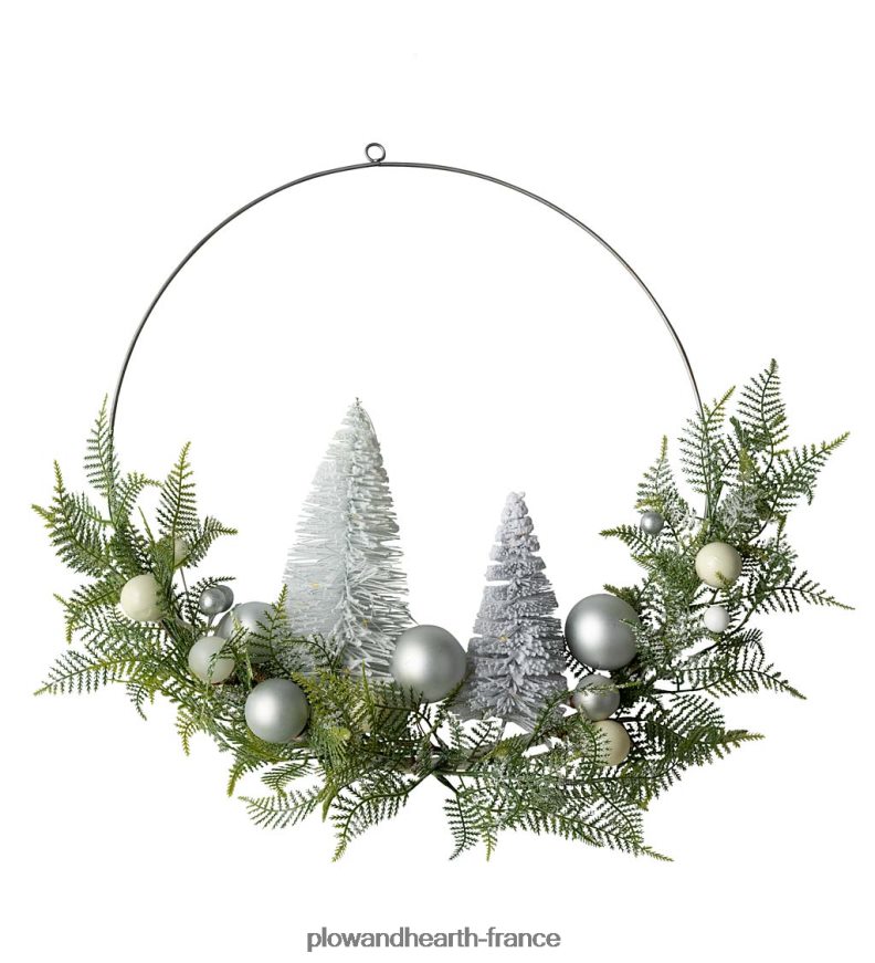 couronne de vacances éclairée avec des arbres à brosses à bouteilles Plow & Hearth 8642F62173 saisonniers et cadeaux