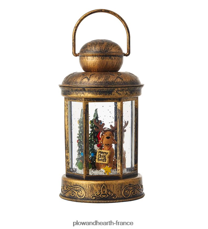 lanterne de renne éclairée avec décor de table en neige tournante Plow & Hearth 8642F62201 saisonniers et cadeaux