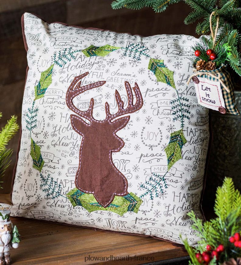 oreiller de cerf et de couronne de vacances Plow & Hearth 8642F62280 saisonniers et cadeaux