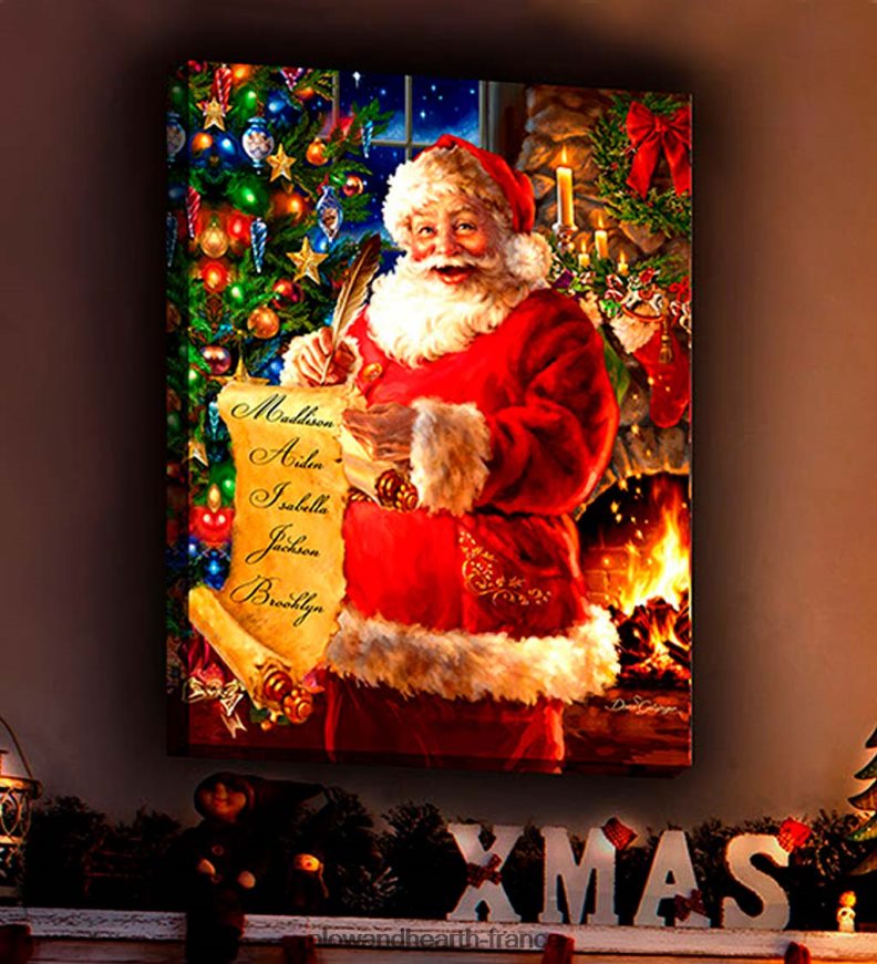 toile d'art mural personnalisée avec la liste du Père Noël illuminée Plow & Hearth 8642F62221 saisonniers et cadeaux