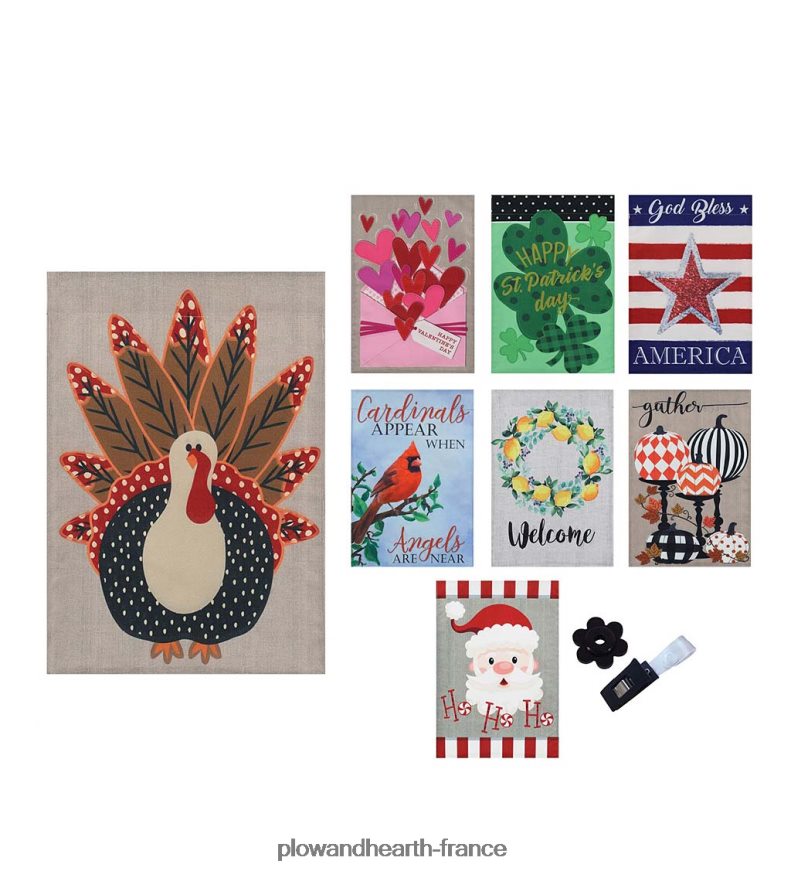 ensemble de 8 drapeaux de jardin saisonniers en toile de jute Plow & Hearth 8642F63110 saisonniers et cadeaux