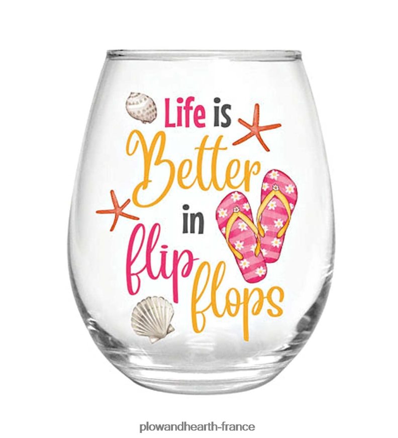 la vie est meilleure dans des tongs 17 oz. verre sans pied avec boîte cadeau Plow & Hearth 8642F63006 saisonniers et cadeaux